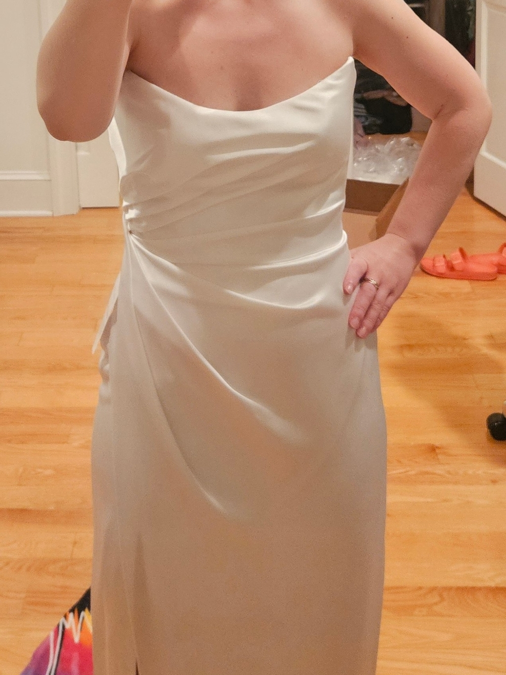 White Satin Strapless Slip Dress